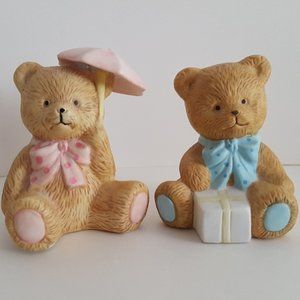Baby Shower/Cake Topper/Nursery Decor Boy/Girl Small Ceramic Teddy Bears…